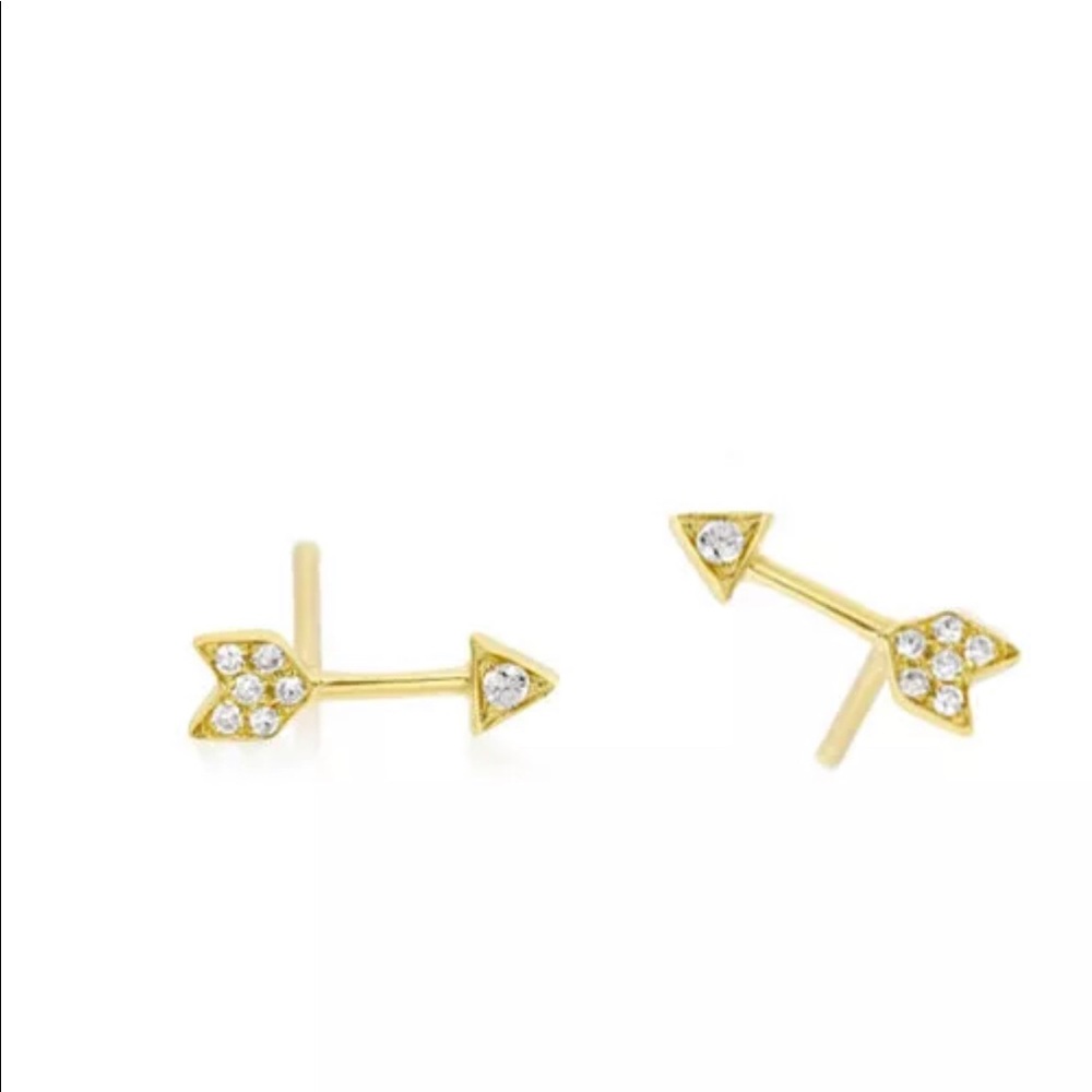 0.11 Ct Natural Diamond 14K Gold Arrow Studs F/VS - Picture 3 of 3